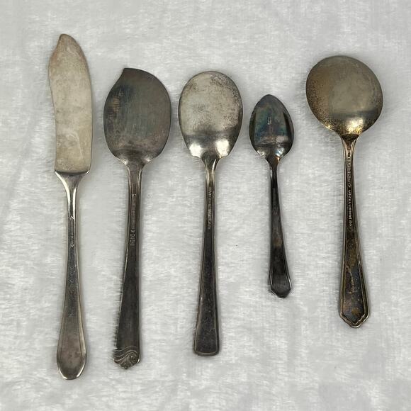 5pc Vintage Silverplate Utensil Lot 4"-8" Mixed Brands WM Rogers Holmes Edwards - Picture 2 of 9